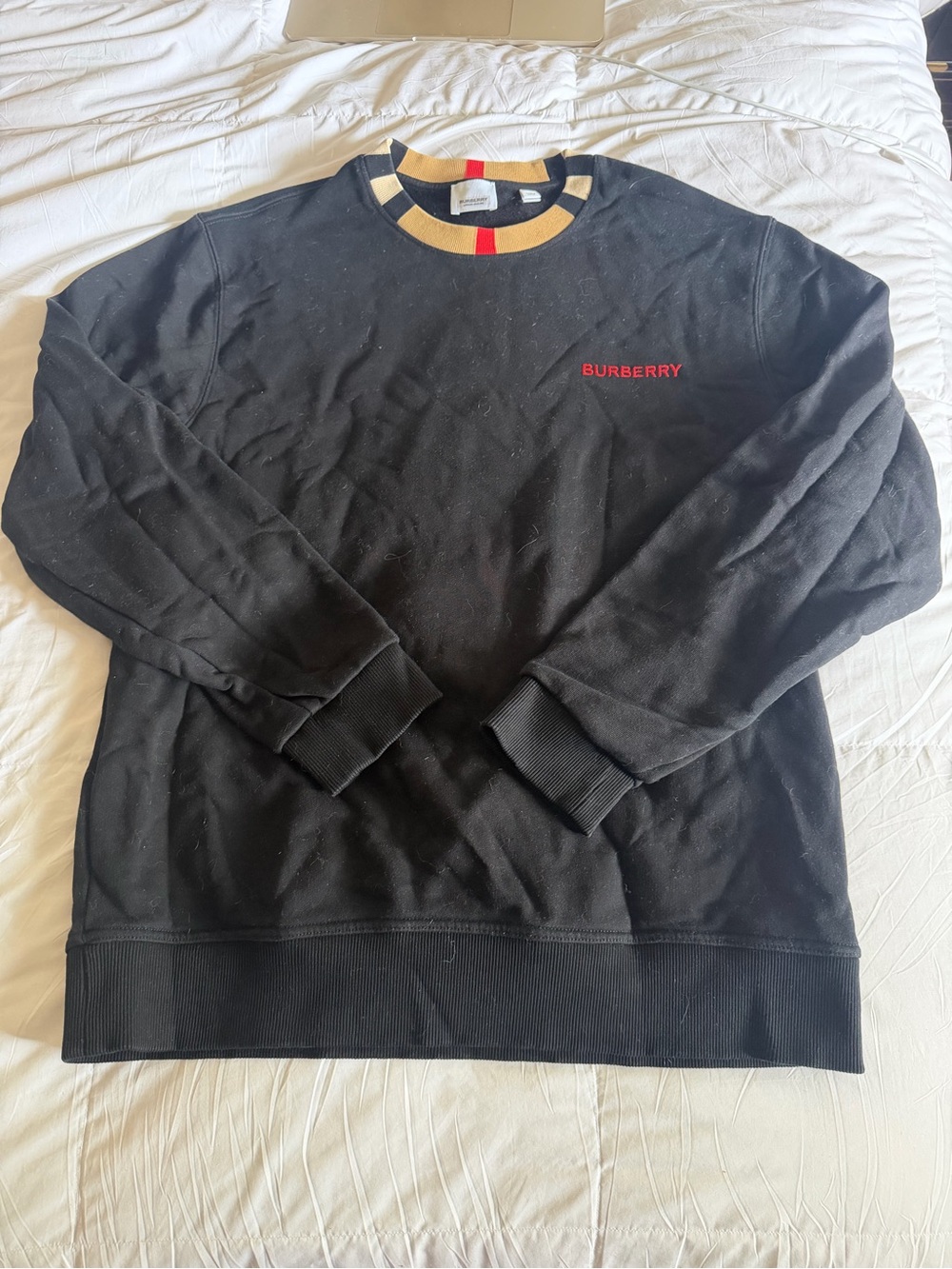 Burberry French Terry Crewneck Sweater - black, beige, red
